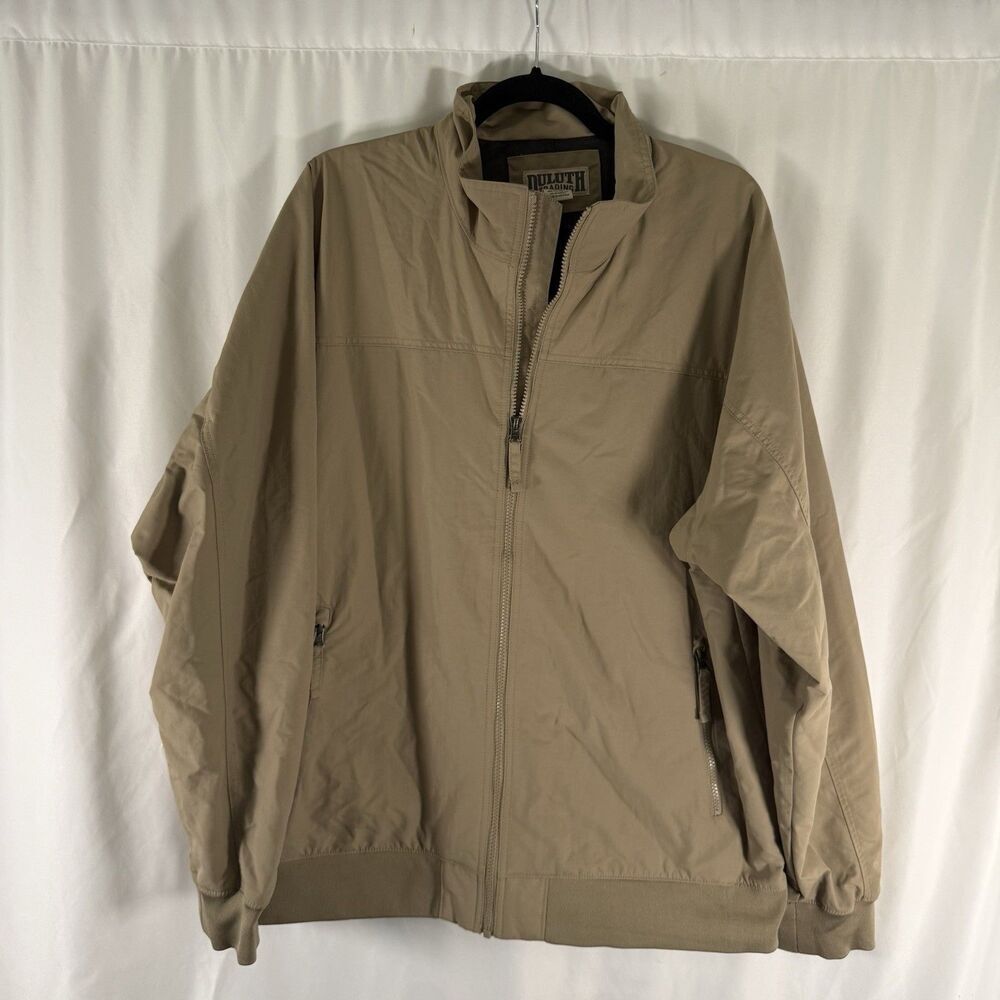 Duluth Trading Jacket Men's XL Beige Full Zip Pockets 100% Nylon Windbreaker